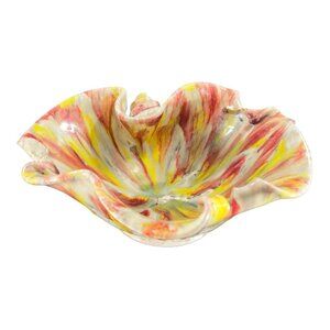 Mid Century Italian‎ Pottery Splatter Glaze Bowl Dish Large Snail Shell Design